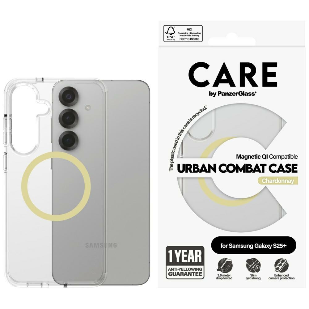 CARE by PanzerGlass Flagship Urban Combat Chardonnay QI dėklas Samsung Galaxy S25+ - skaidrus