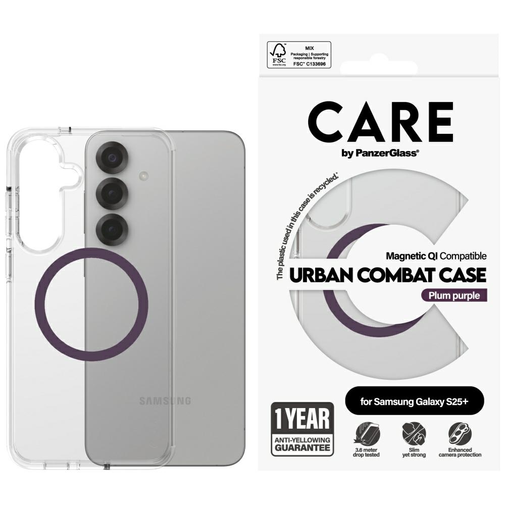 CARE by PanzerGlass Flagship Urban Combat Purple QI dėklas Samsung Galaxy S25+ - skaidrus
