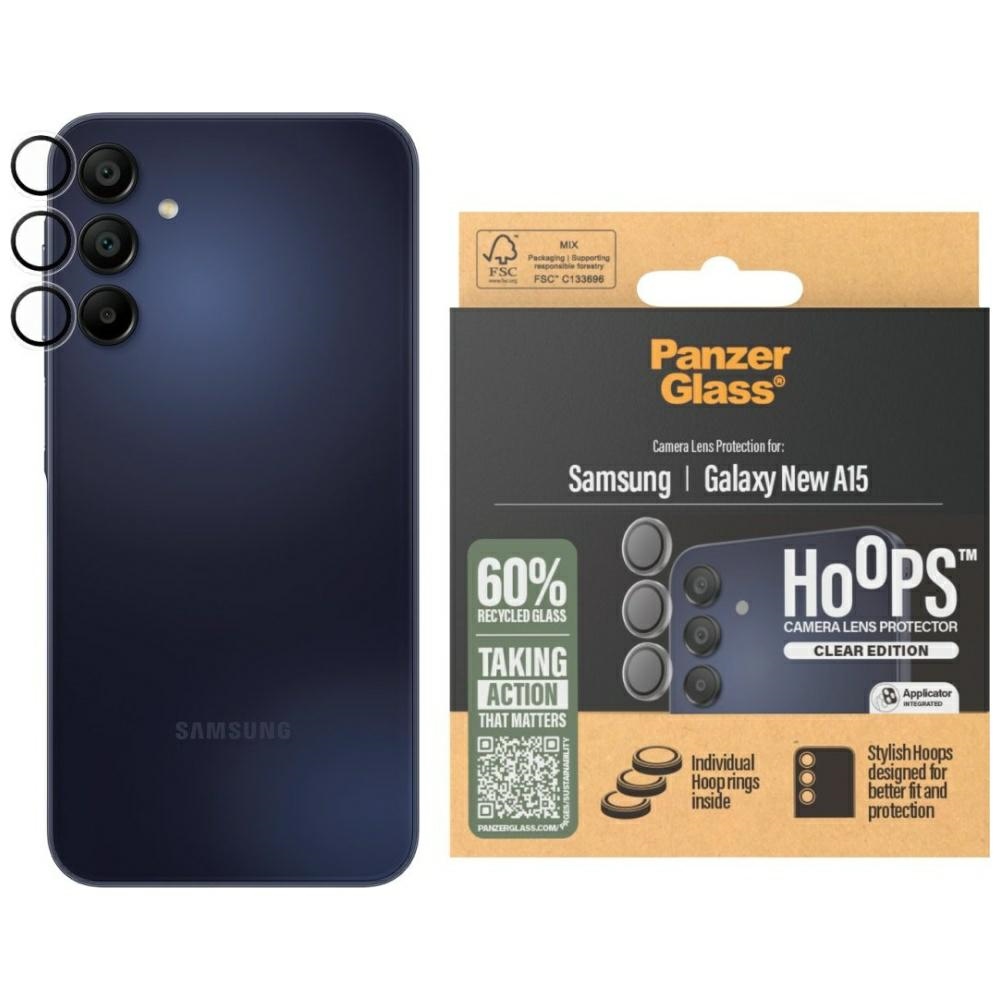 PanzerGlass Hoops Grūdinto stiklo objektyvo dangtelis skirtas Samsung Galaxy A16 / A16 5G - skaidrus