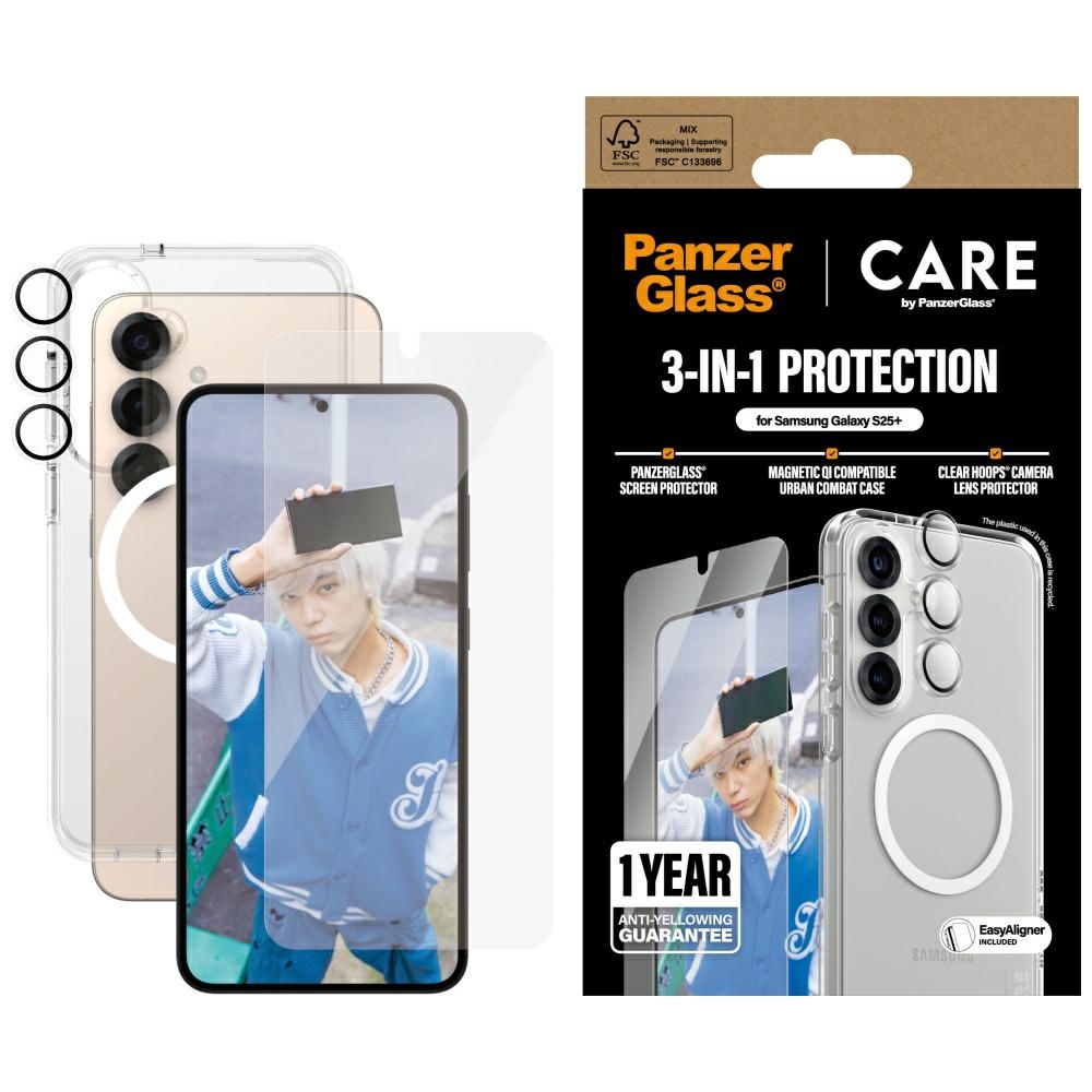 CARE by PanzerGlass Flagship 3in1 dėklas + stiklas + lęšio apsaugos rinkinys Samsung Galaxy S25+