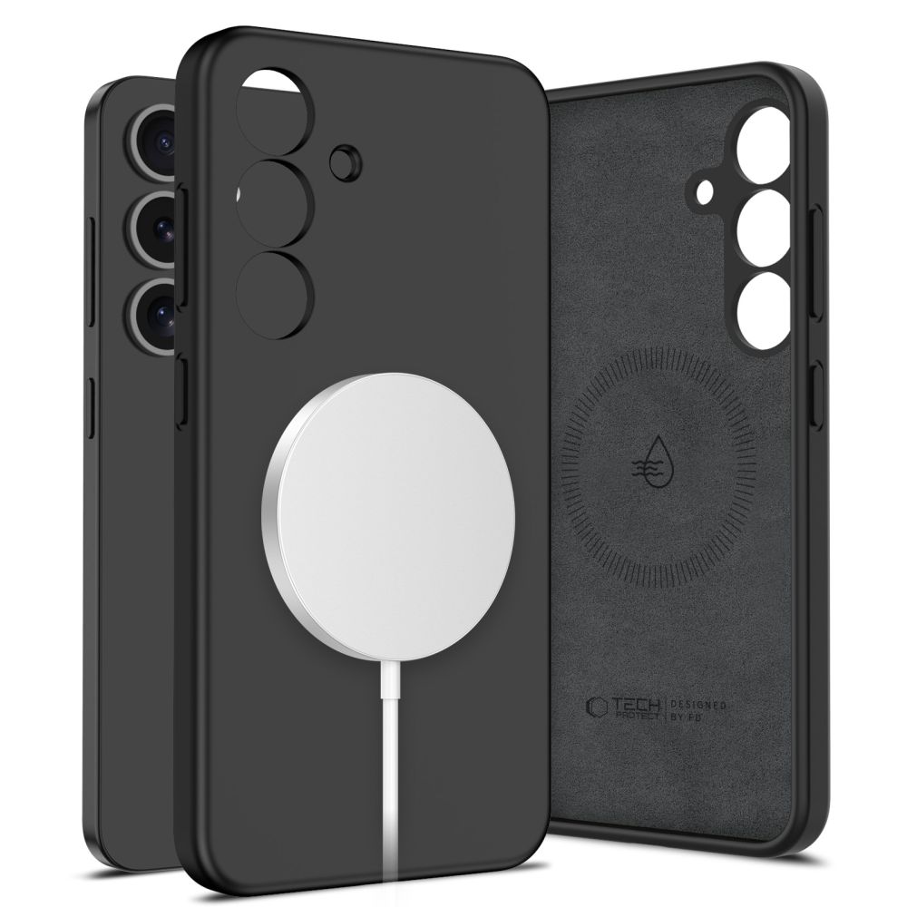 Tech-Protect skystojo silikono magnetinis MagSafe dėklas telefonui Samsung Galaxy S25+ - juodas