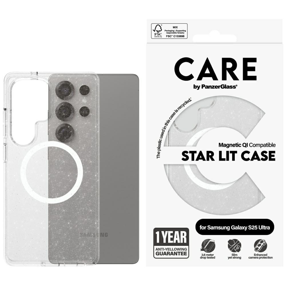 CARE by PanzerGlass Flagship Urban Combat StarLight Baltas QI dėklas Samsung Galaxy S25 Ultra - Permatomas