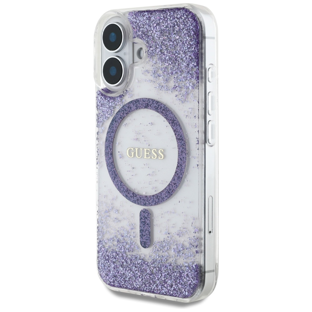 Guess HC Resin Bottom Glitter Magnētinis dėklas iPhone 16 - violetinis