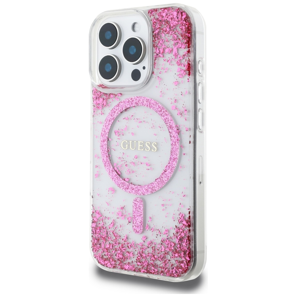 Guess HC Resin Bottom Glitter MagSafe dėklas iPhone 16 Pro - rožinis