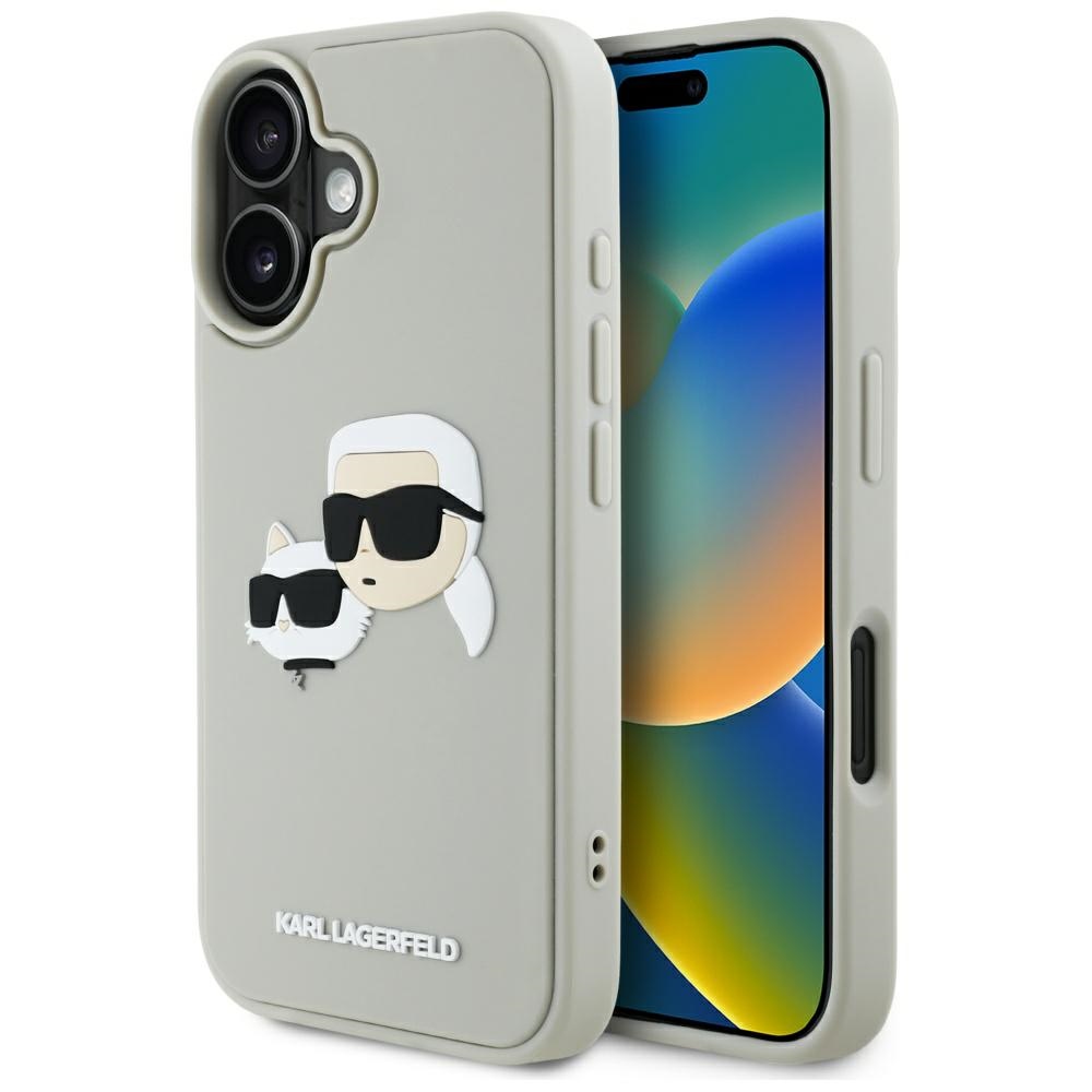 Karl Lagerfeld HC 3D guminis dvigubų galvų iPhone 16 dėklas - smėlio spalvos