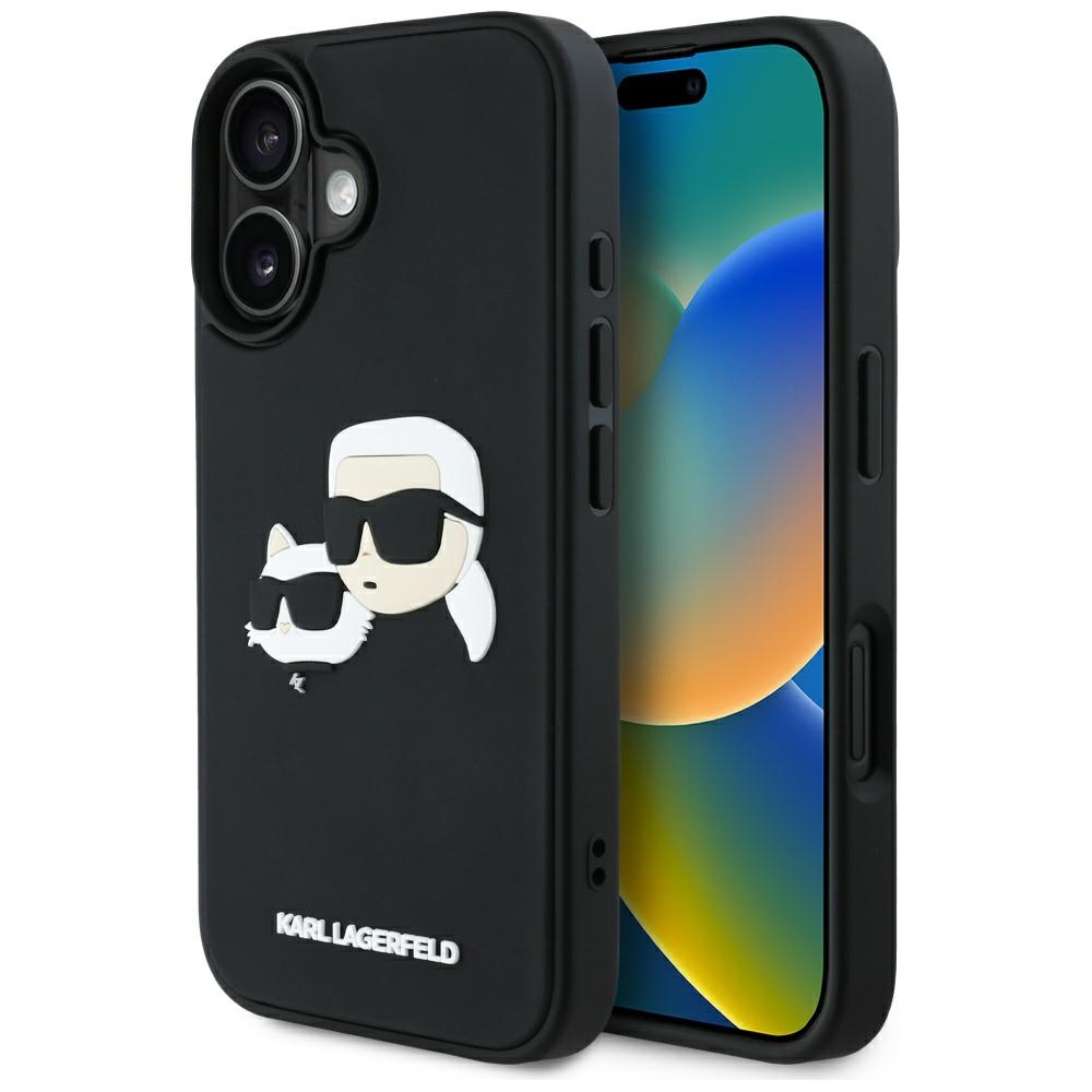 Karl Lagerfeld HC 3D guminis dvigubų galvų iPhone 16 dėklas - juodas