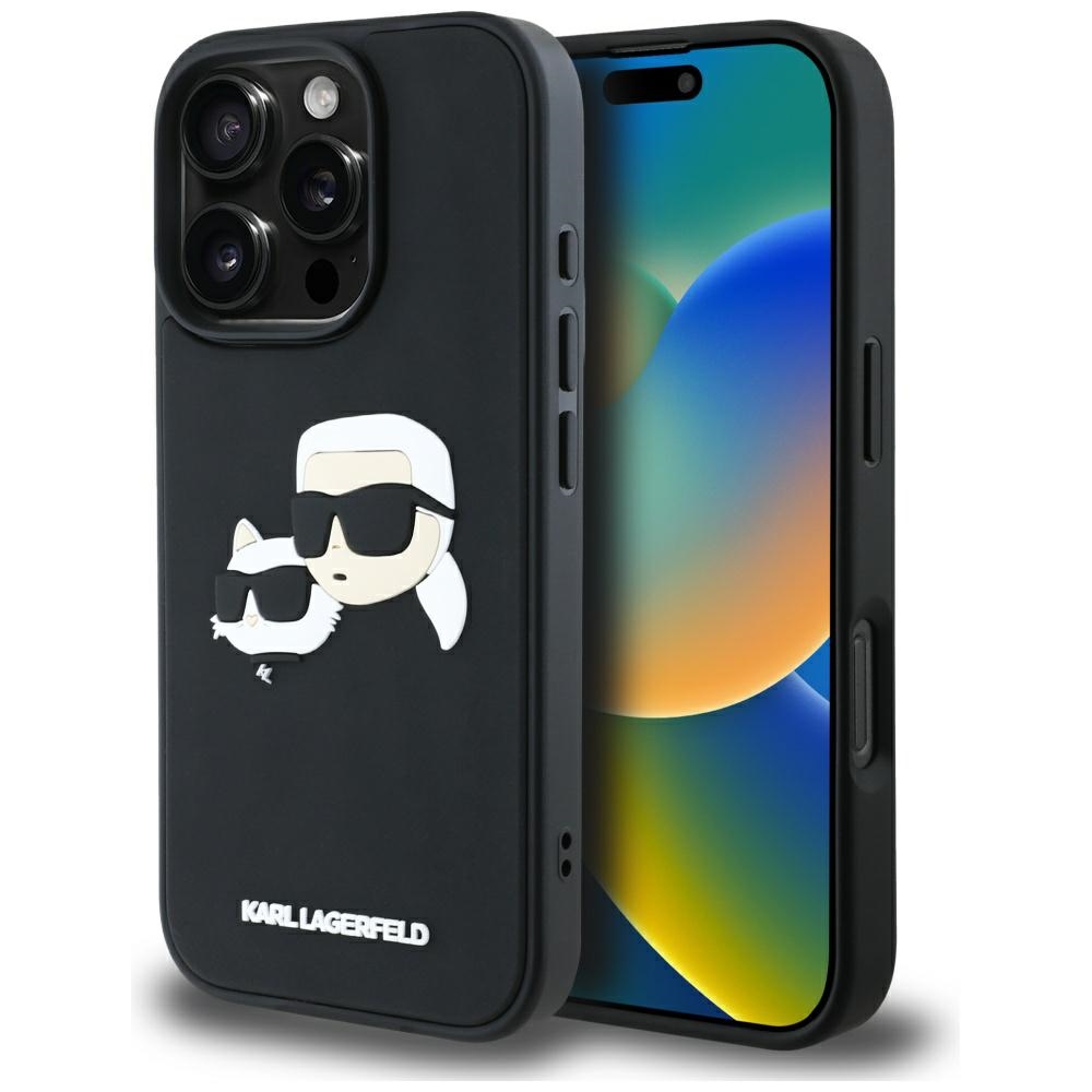 Karl Lagerfeld HC 3D Guminis Dvigubų Galvų dėklas iPhone 16 Pro Max - juodas