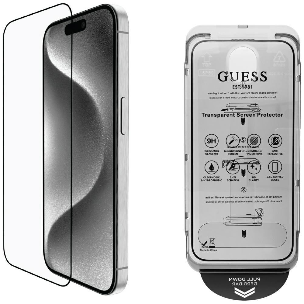 Guess BP Rhinestone 2in1 apsauginio stiklo ir kameros lęšio rinkinys iPhone 16 Pro Max - sidabrinis