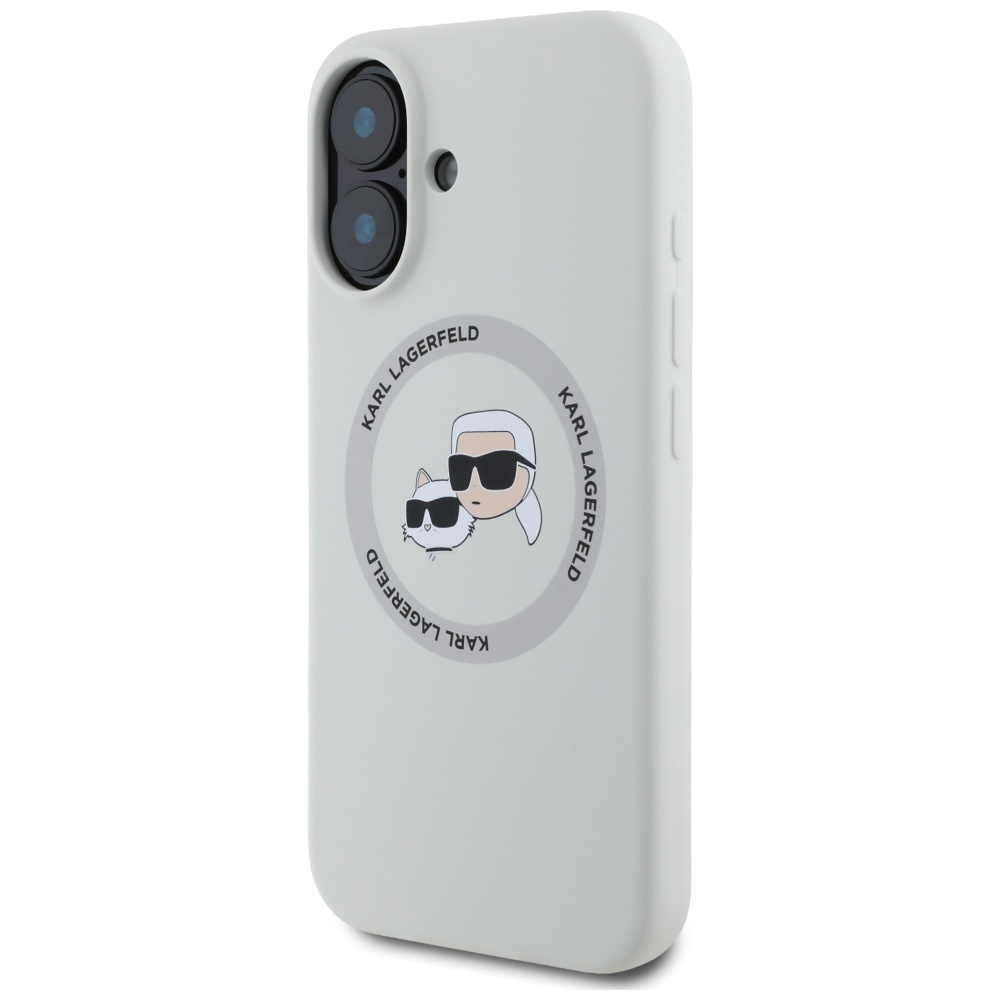 Karl Lagerfeld Silikoninis Double Heads And Circle Magnetinis dėklas telefonui iPhone 16 smėlio spalvos