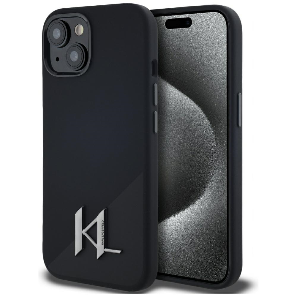 Karl Lagerfeld Silikoninis Shadow Metal Initial Magnetinis dėklas telefonui iPhone 15 juodas