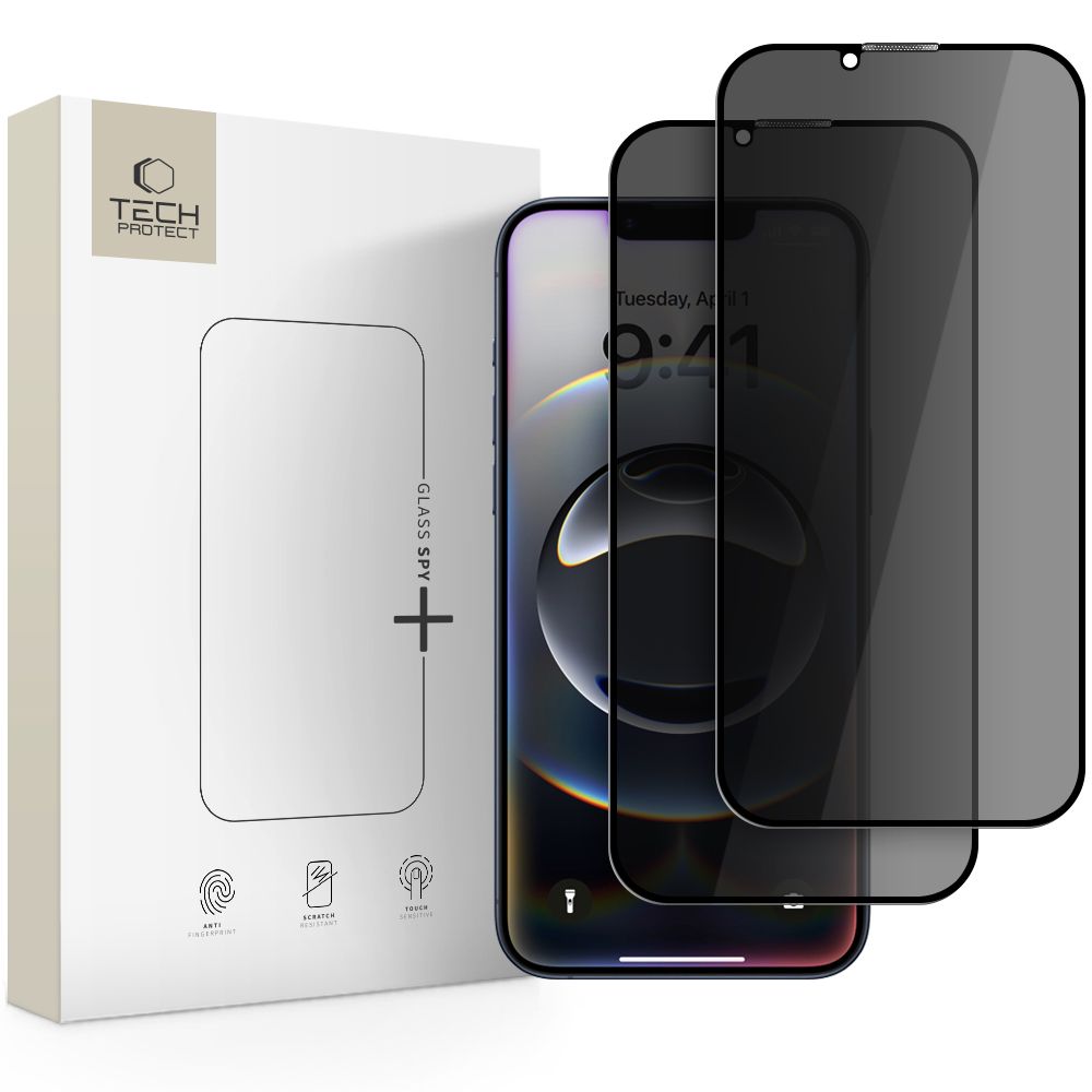 Tech-Protect Anti Spy Apsauginis stiklas Pro+ 2 rinkinys iPhone 16e / 14 / 13 Pro / 13 - juodas