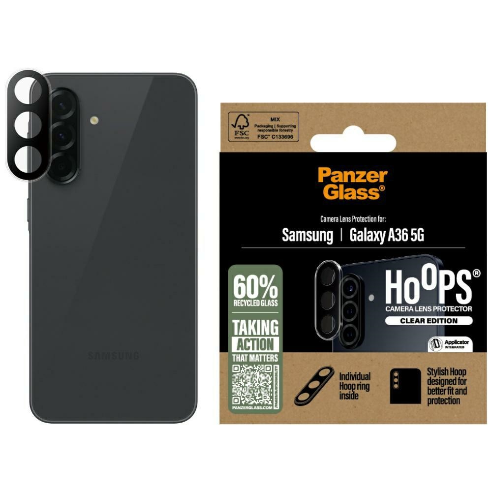 PanzerGlass Hoops grūdinto stiklo objektyvo apsauga Samsung Galaxy A36 5G - skaidri