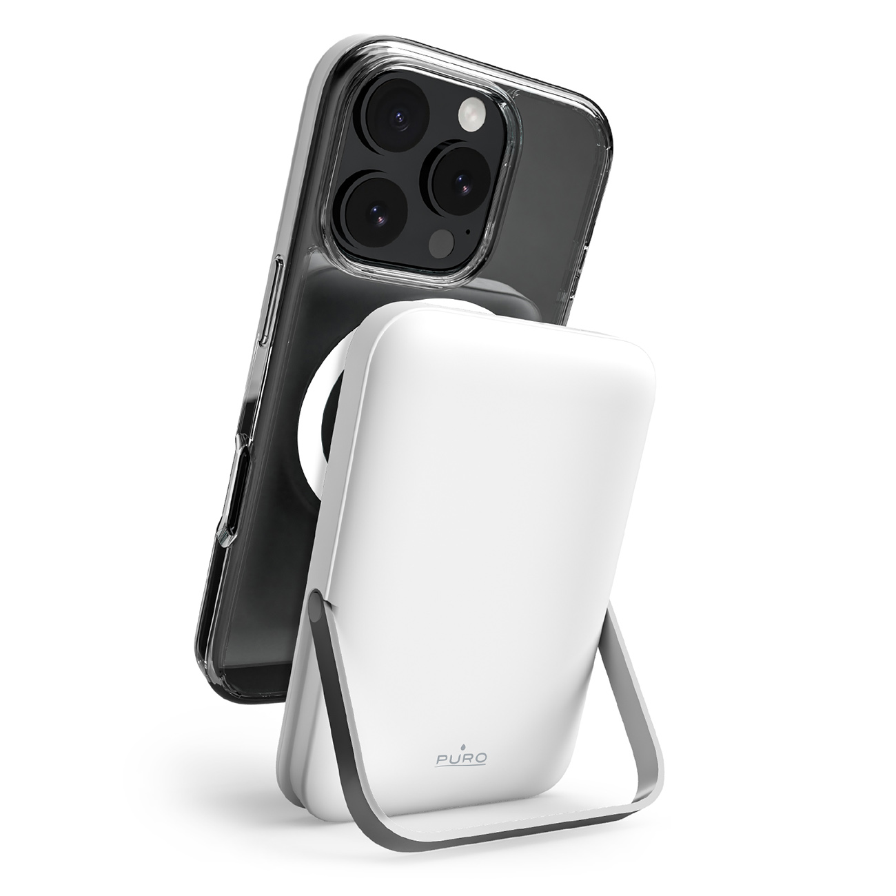 Puro 10000mAh MagSafe belaidė išorinė baterija su aliuminio stovu - balta