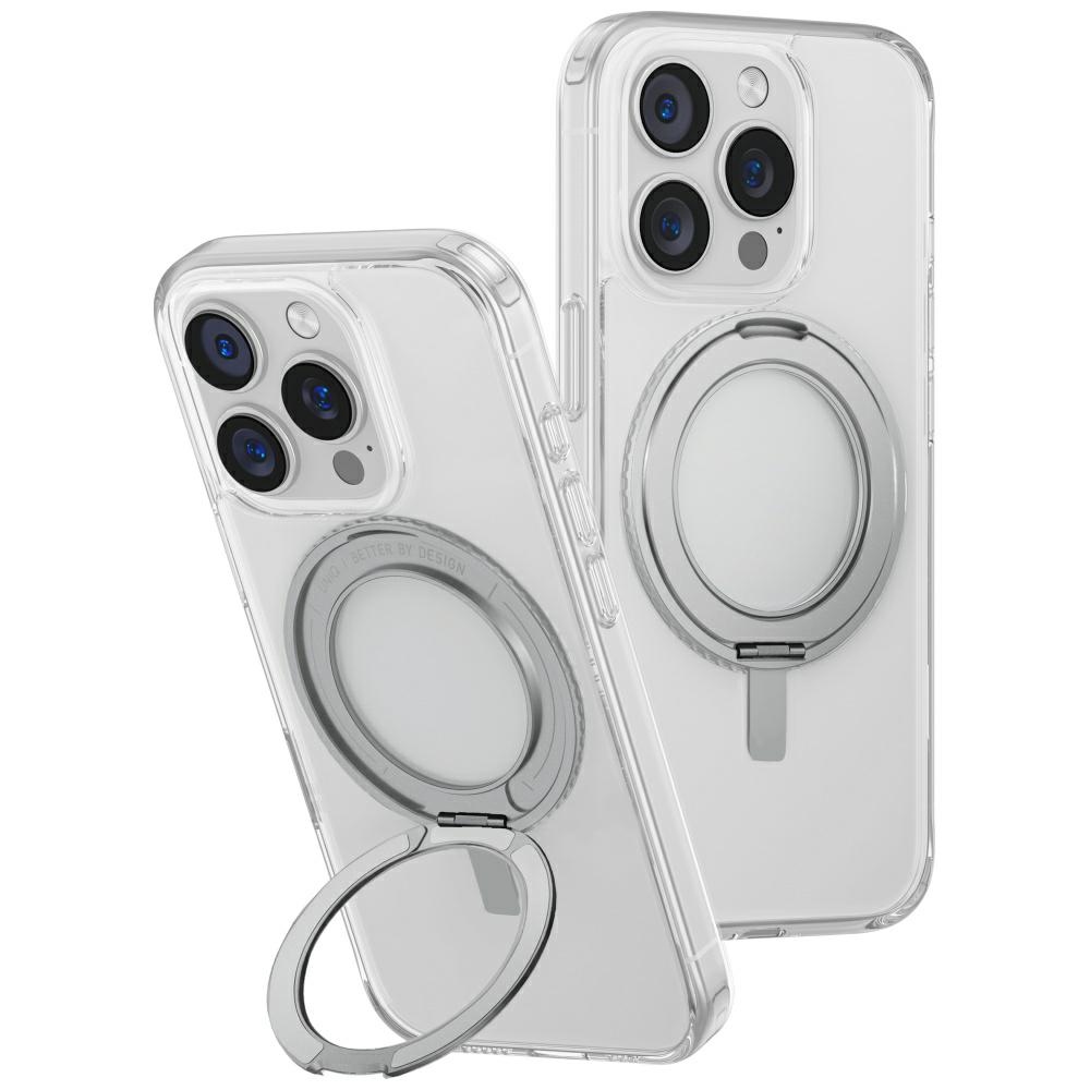 Uniq Swivix 360 sukamas stovas dėklas telefonui iPhone 16 Pro - skaidrus