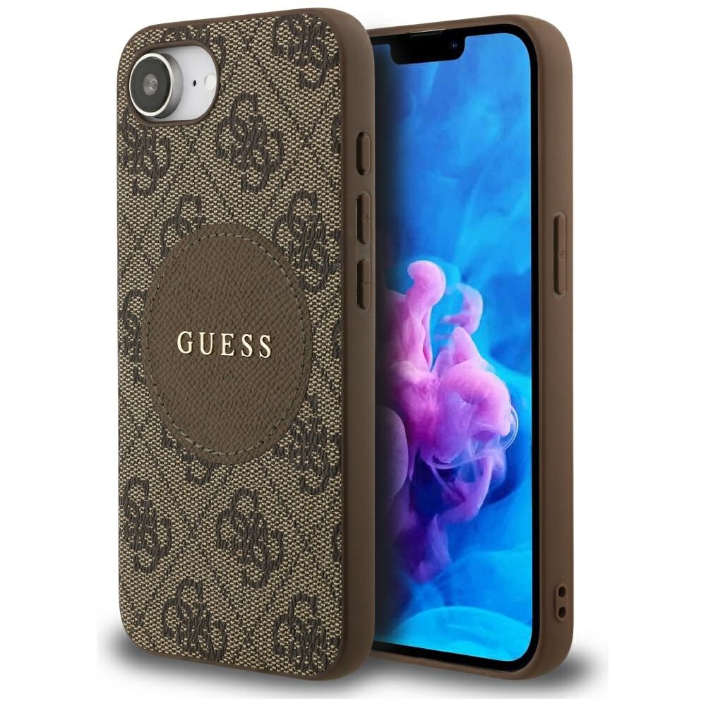 Guess 4G Circle Classic Logo Magnetinis dėklas telefonui iPhone 16e - ruda