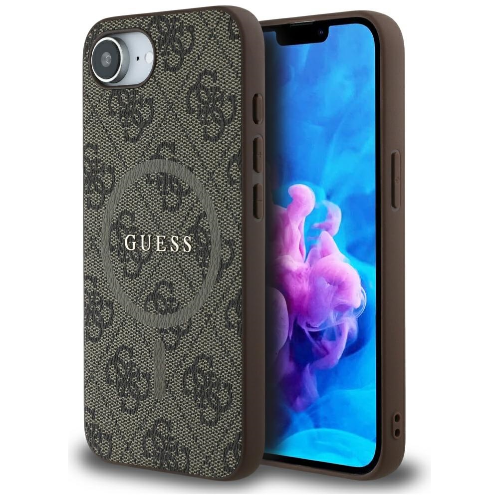 Guess 4G Ring Classic Logo Magnetinis dėklas telefonui iPhone 16e - ruda