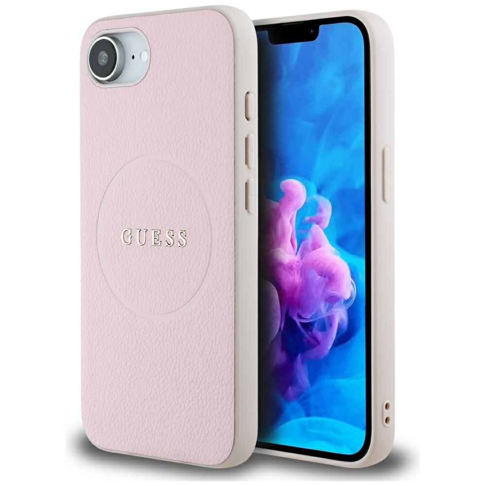 Guess Grained Ring MagSafe dėklas telefonui iPhone 16e - rožinė
