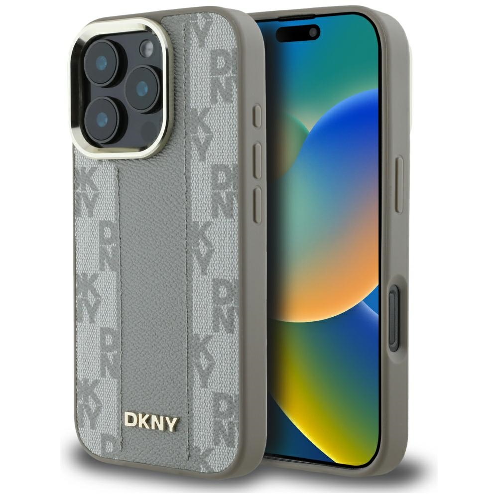 DKNY languoto rašto magnetinis MagSafe dėklas iPhone 16 Pro Max - smėlinis