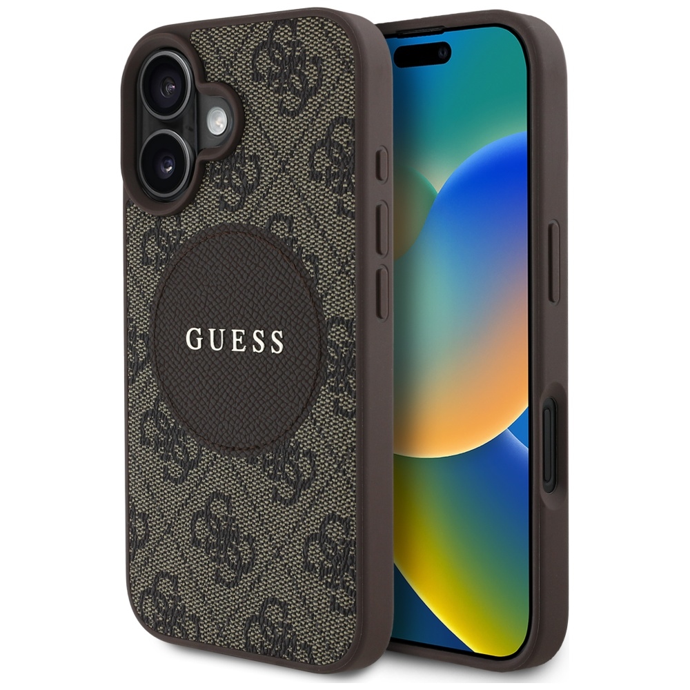 Guess 4G Circle Classic Logo Magnetinis dėklas telefonui iPhone 16 - rudas