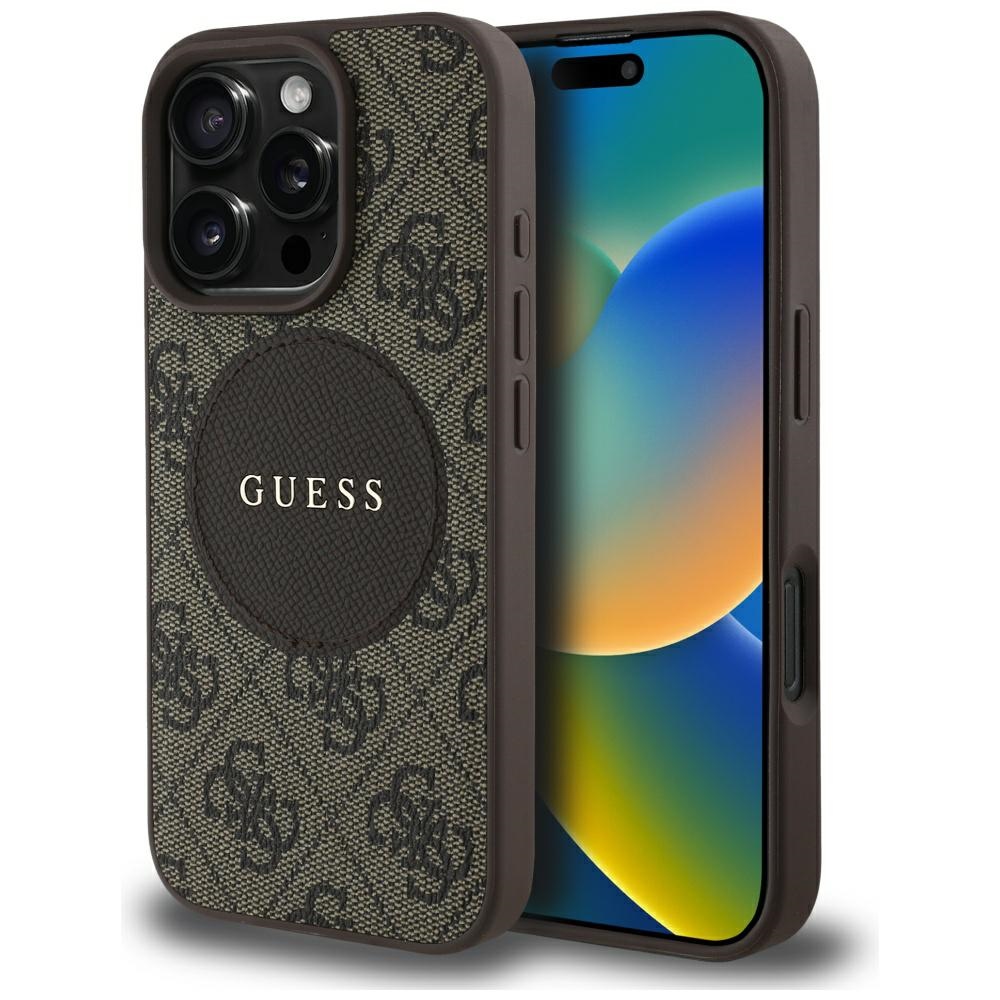 Guess 4G Circle Classic Logo Magnetinis dėklas telefonui iPhone 16 Pro - rudas