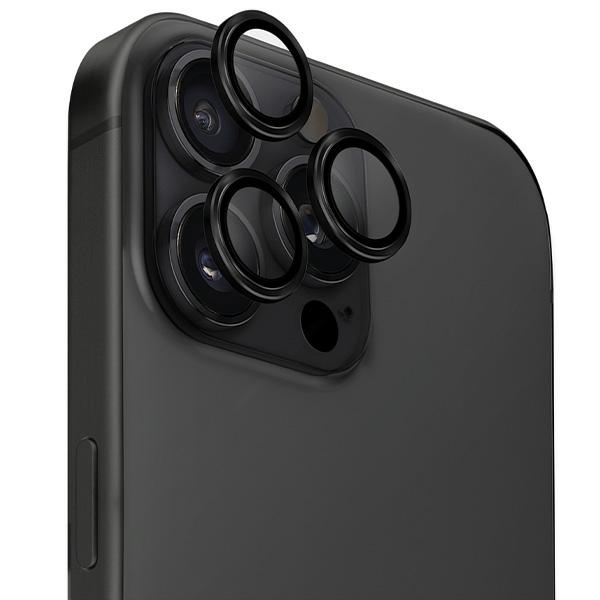 Uniq Optix aliuminio kameros objektyvo apsauga iPhone 16 Pro / 16 Pro Max su aplikatoriumi - juodas