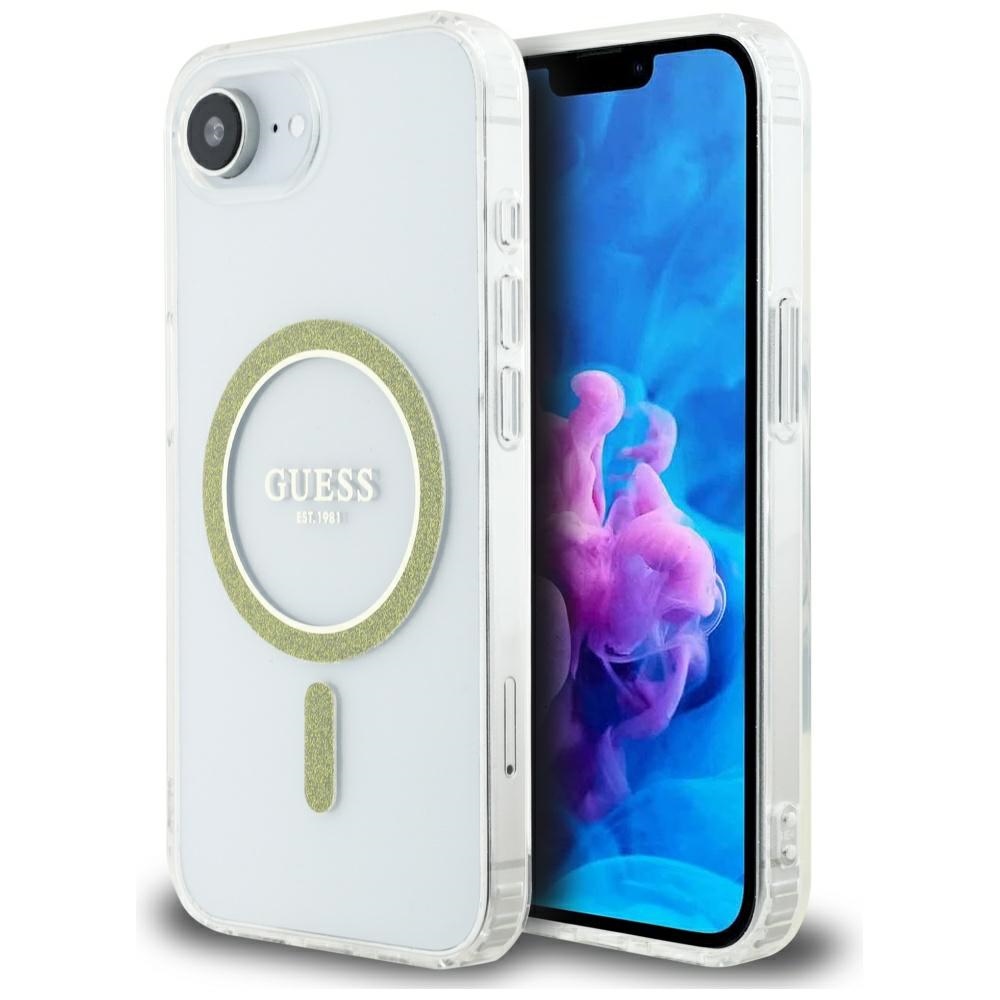 Guess IML Glitter Circle Magnetinis dėklas telefonui iPhone 16e - skaidrus