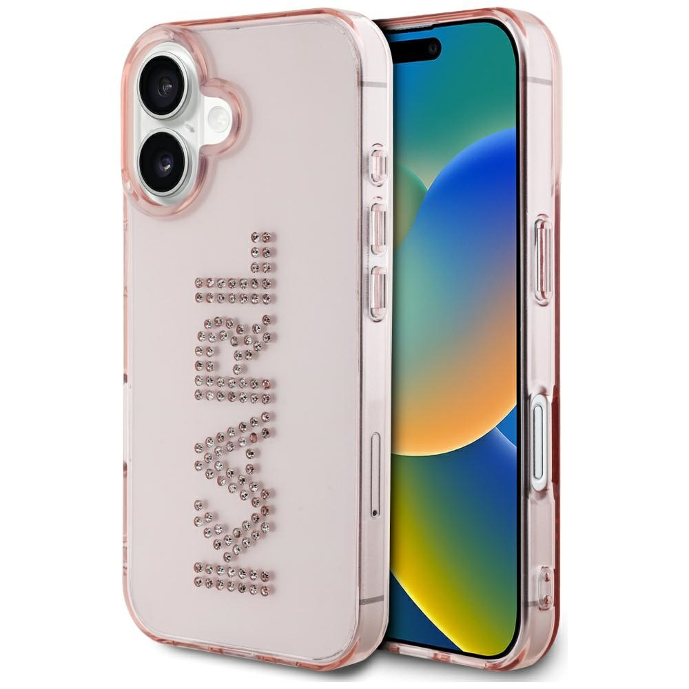 Karl Lagerfeld IML Rhinestones Logo dėklas telefonui iPhone 16 - rožinis