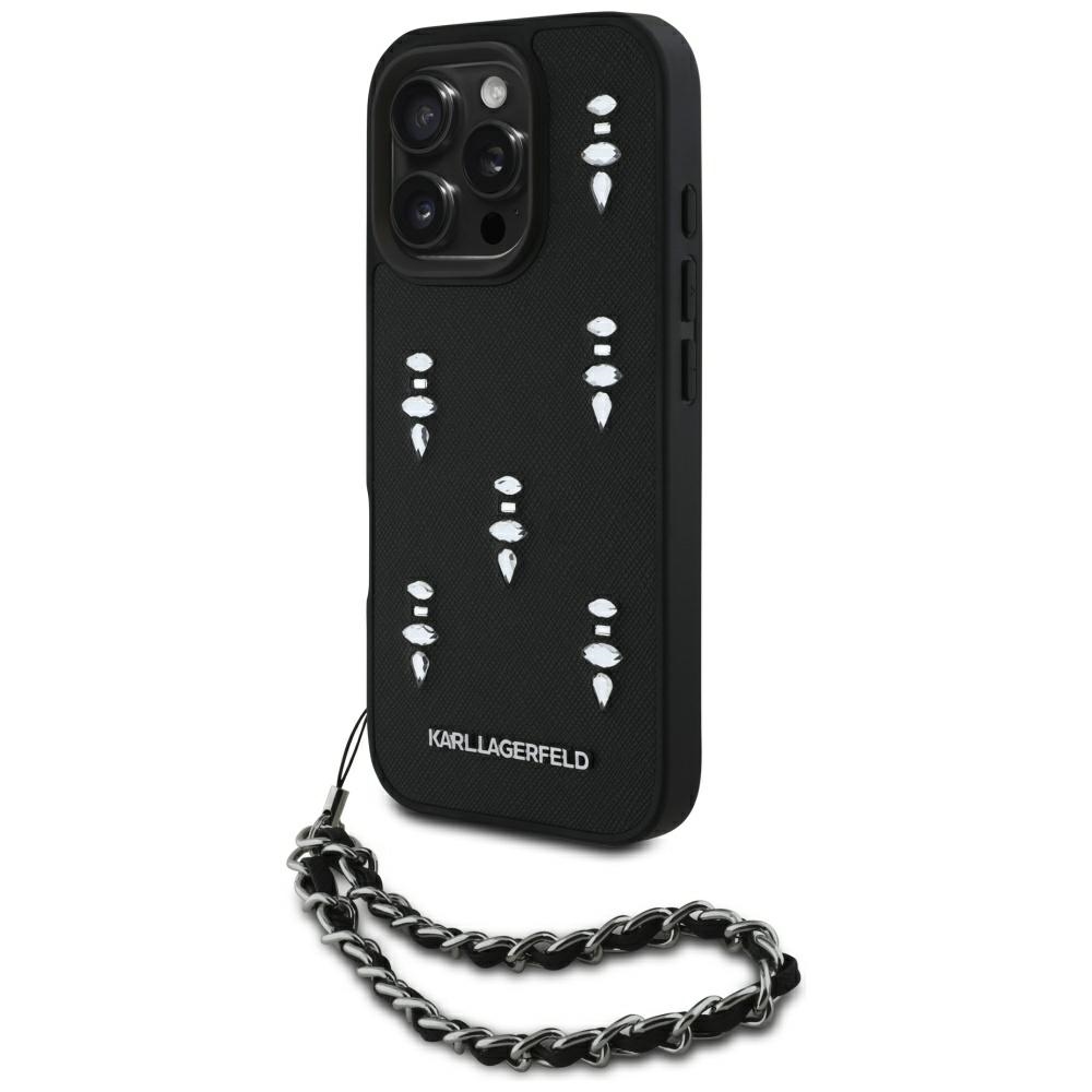 Karl Lagerfeld Saffiano Crystals su grandine dėklas telefonui iPhone 16 Pro - juodas