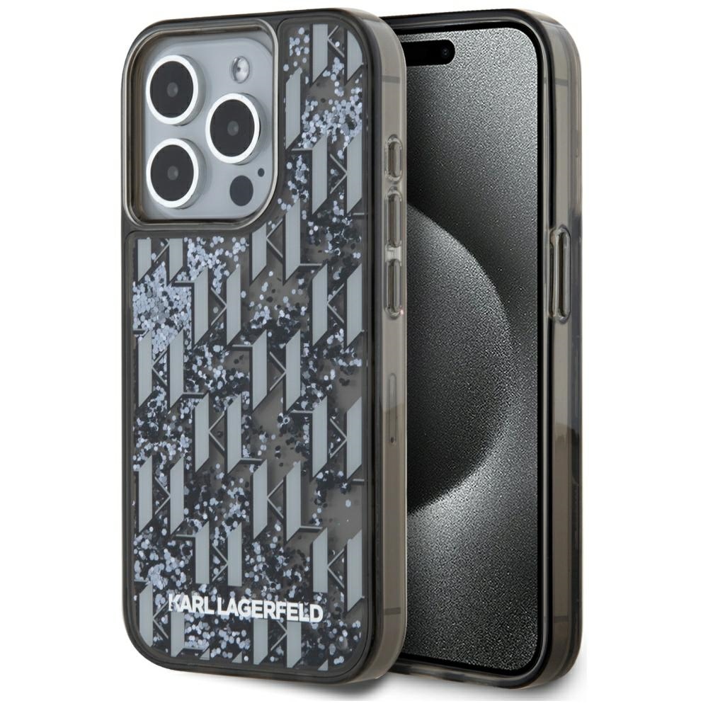 Karl Lagerfeld Liquide Glitter Monogram Gradient Dėklas telefonui iPhone 15 Pro Max - juodas