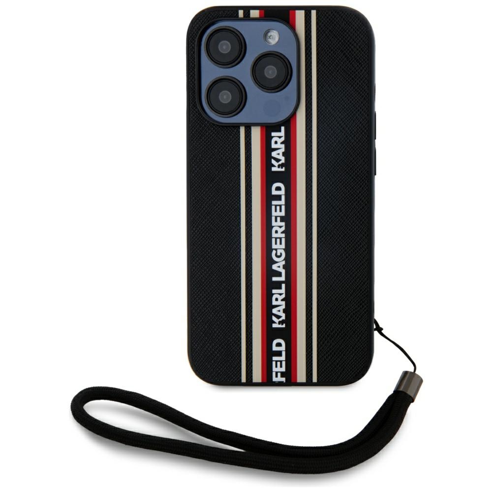 Karl Lagerfeld Saffiano Athleisure Stripes Cord Dėklas telefonui iPhone 15 Pro - raudonas