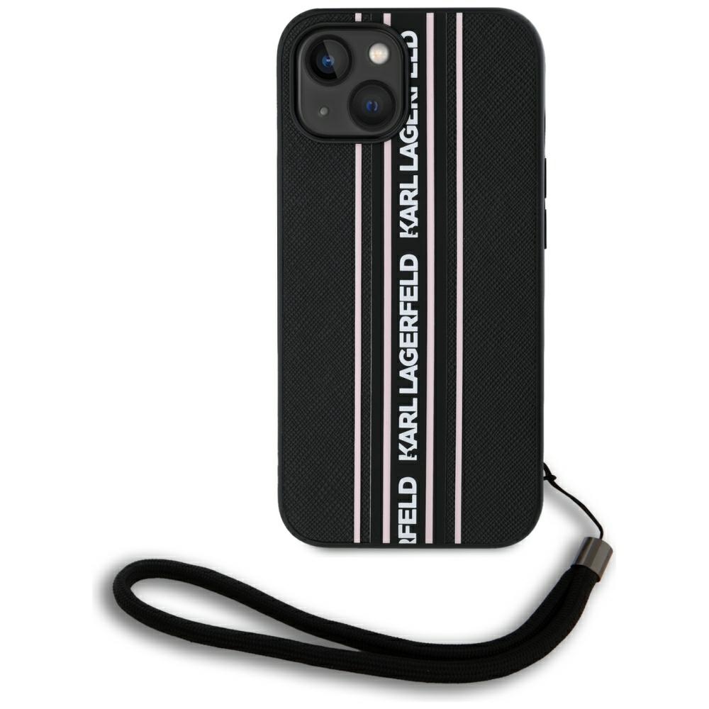 Karl Lagerfeld Saffiano Athleisure Stripes Cord dėklas telefonui iPhone 15 - rožinis