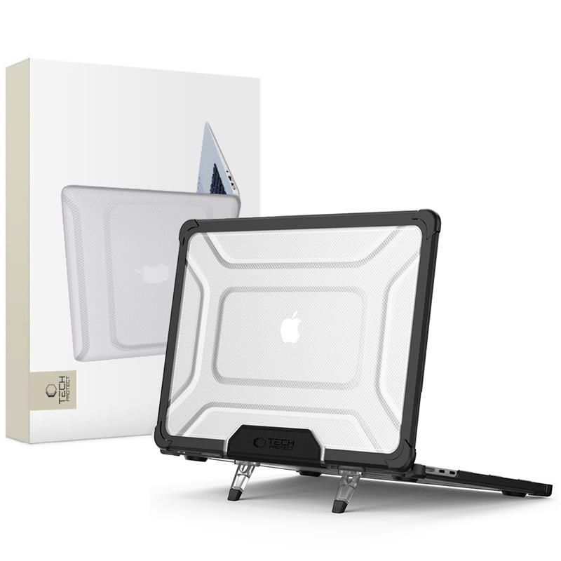 Tech-Protect SmartShell Pro dėklas MacBook Air 13" 2023-2025 M2 / M3 / M4 - permatomas ir juodas