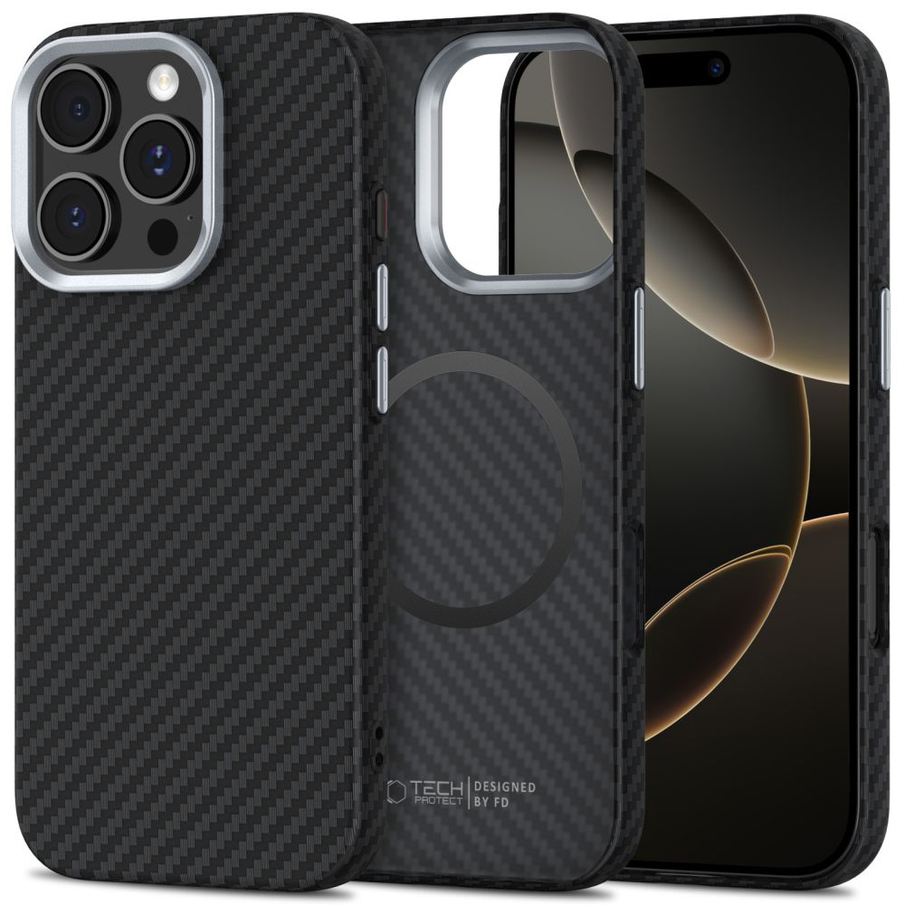 Tech-Protect Ion Carbon Magnetinis dėklas telefonui iPhone 16 Pro Max - juodas/pilkas