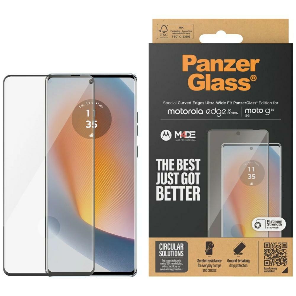 PanzerGlass itin platus temperuotas stiklas skirtas Motorola Edge 50 Fusion / Moto G85