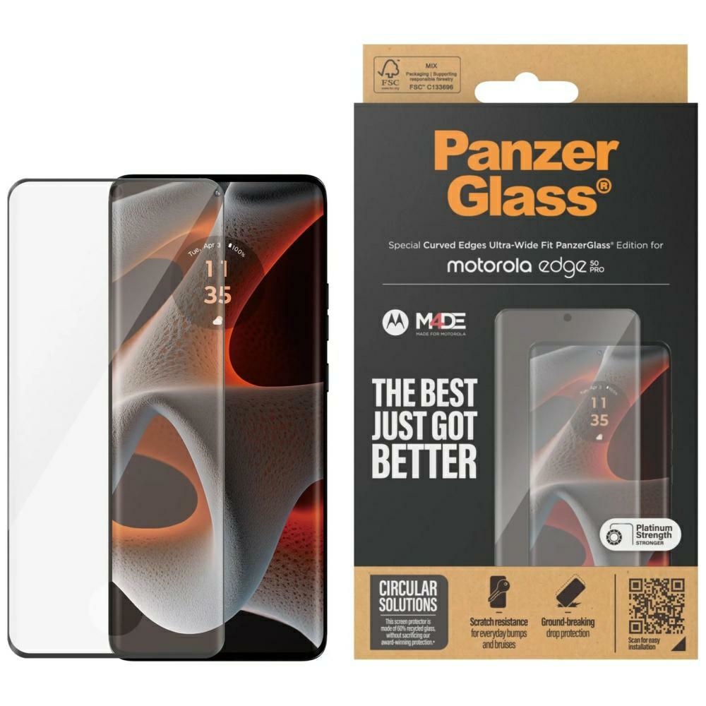 PanzerGlass itin platus temperuotas stiklas skirtas Motorola Edge 50 Pro / 50 Ultra
