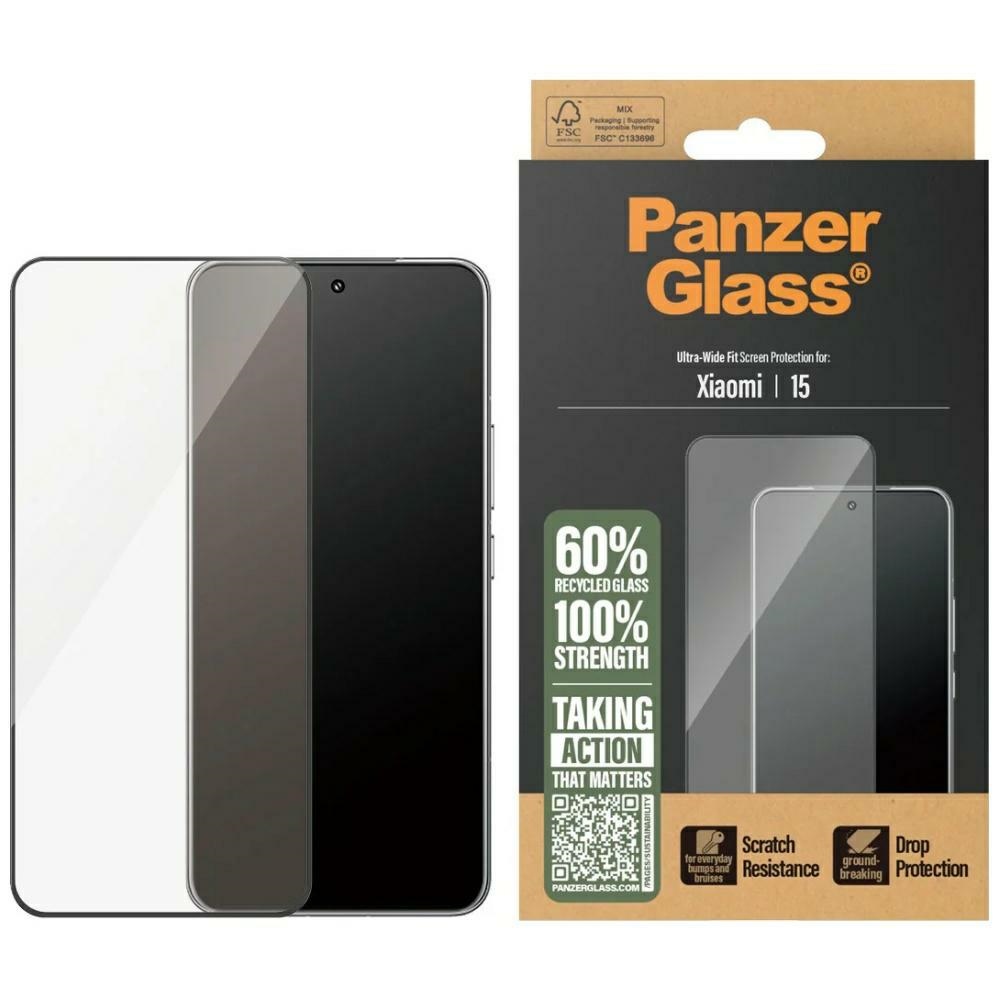PanzerGlass itin platus temperuotas stiklas su juodu rėmu skirtas Xiaomi 15