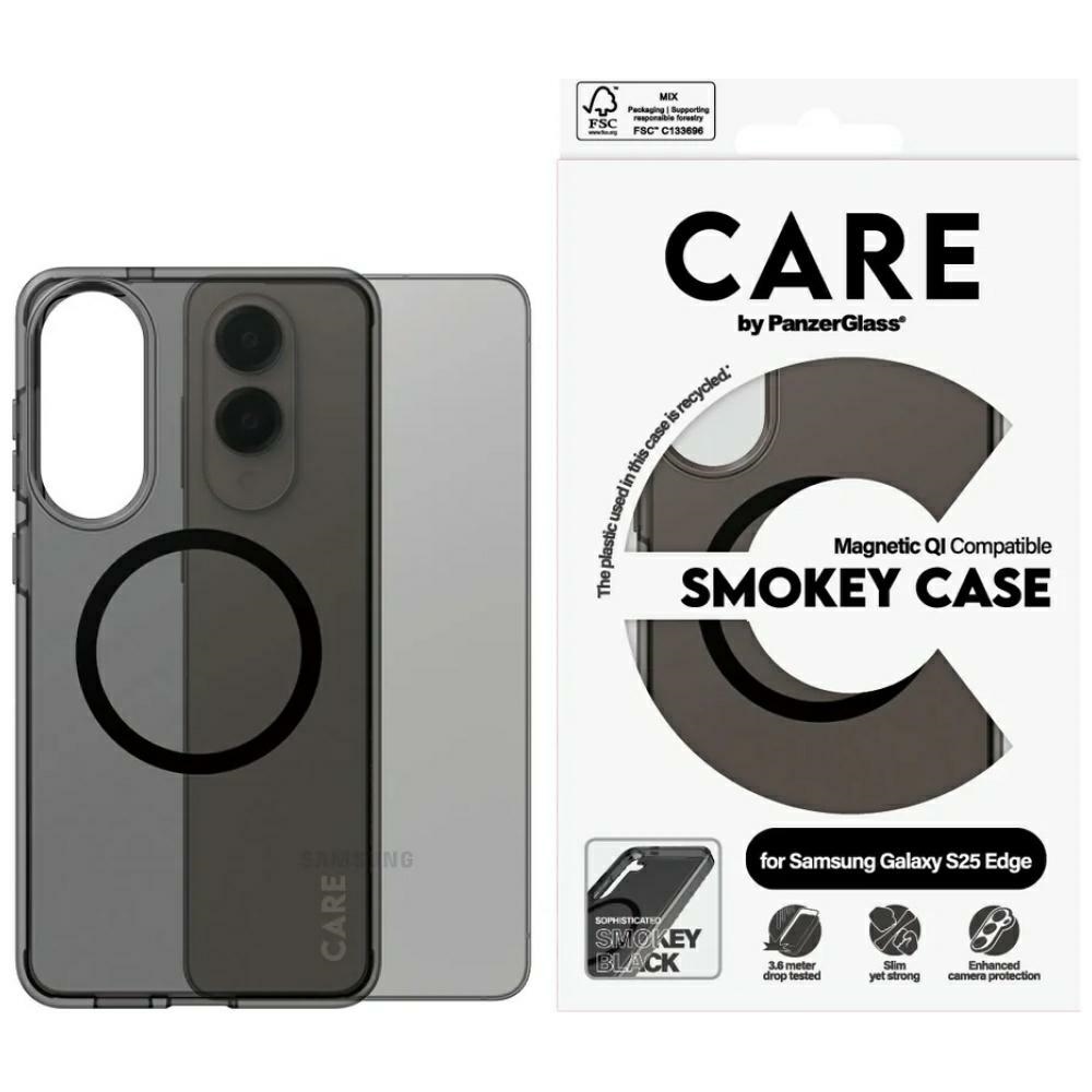 CARE by PanzerGlass Flagmanas Urban Combat juodas dėklas su QI Samsung Galaxy S25 Edge - pusiau skaidrus