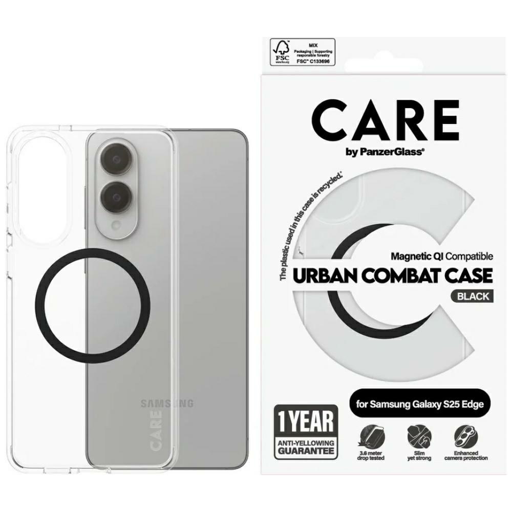 CARE by PanzerGlass Flagmanas Urban Combat juodas dėklas su QI Samsung Galaxy S25 Edge - skaidrus