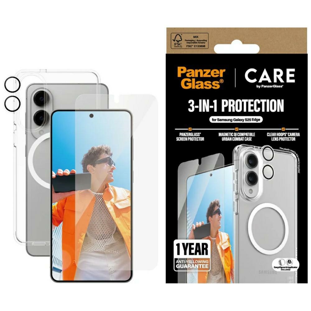 CARE by PanzerGlass Flagship 3in1 dėklas+stiklas+lęšis Samsung Galaxy S25 Edge - permatomas