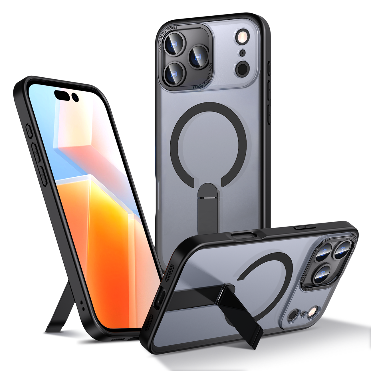 Hybrid Armor X dėklas telefonui iPhone 17 Pro su MagSafe suderinamu stovu - juodas