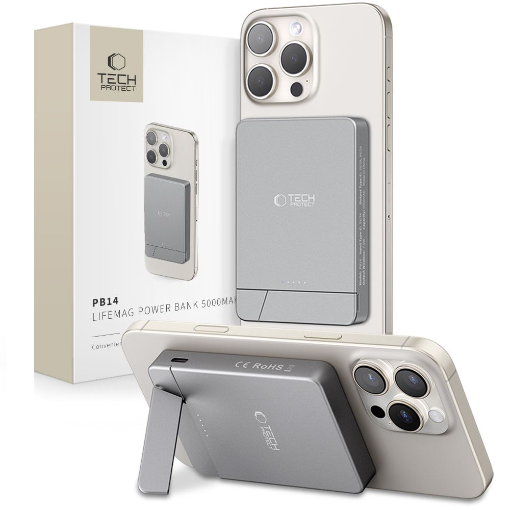 Išorinė baterija Tech-Protect PB14 LifeMag MagSafe 5000 mAh - pilka