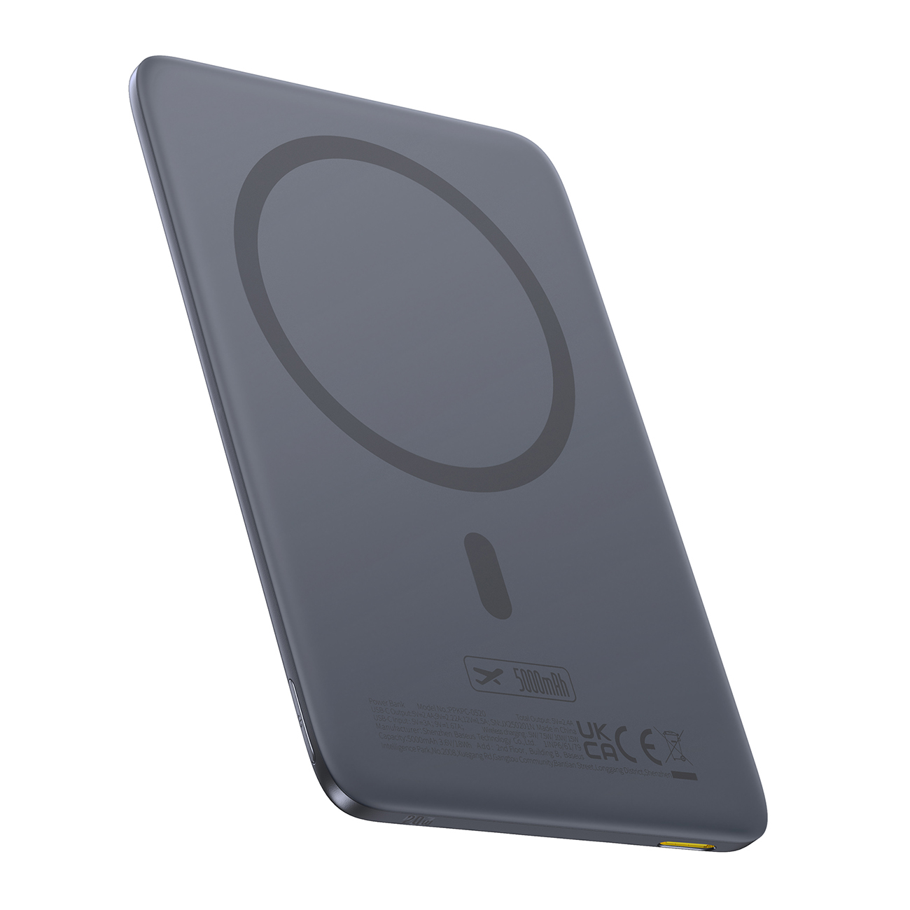 Baseus PicoGo AM41 5000mAh 20W itin plona Magnētinė Išorinė baterija su juodu Baseus Simple USB-C 60W 30cm kabeliu - pilka