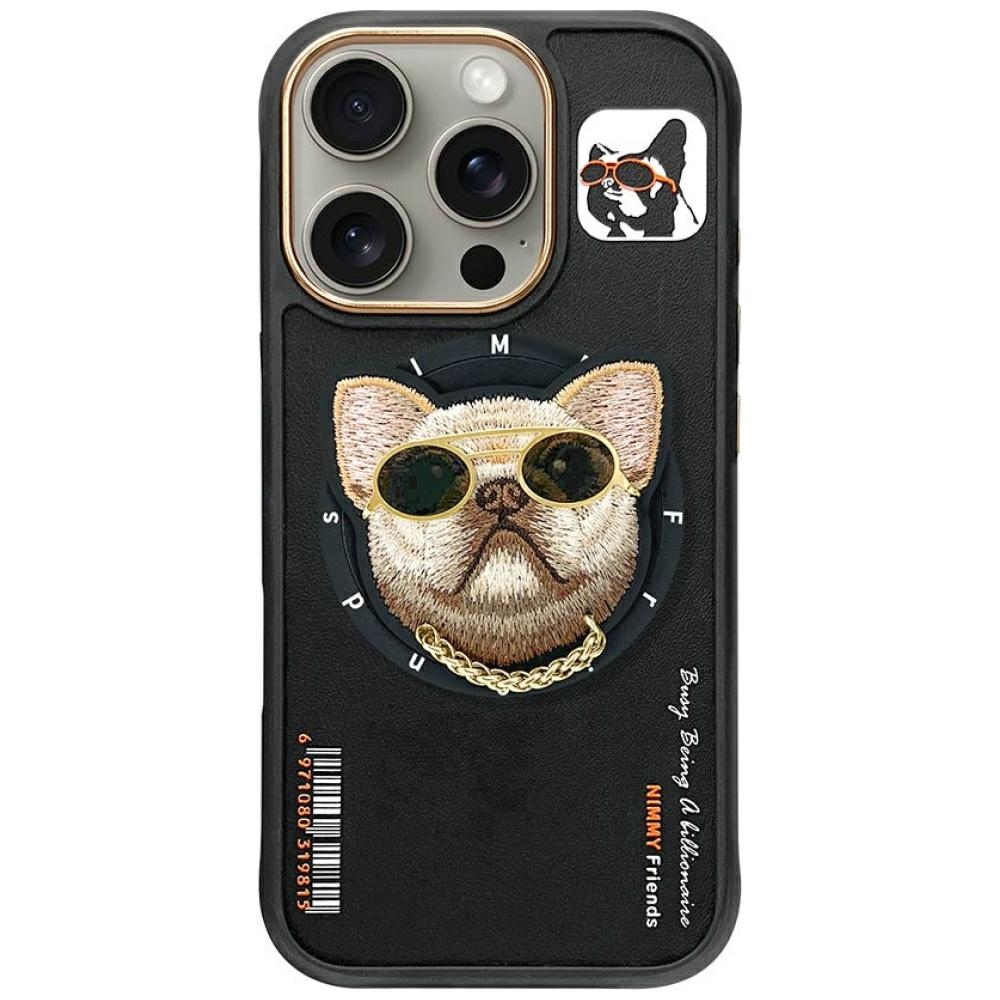 Nimmy Glasses Šaunus šuo Magnetinis dėklas telefonui iPhone 16 Pro - juodas