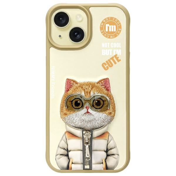 Nimmy Cool&Cute 2.0 katės dėklas telefonui iPhone 15 – smėlinis