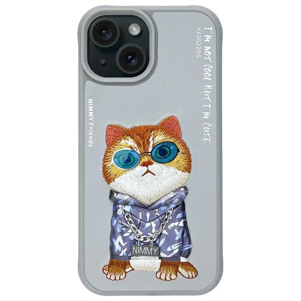 Nimmy Glasses Cool Cat iPhone 15 dėklas - pilkas