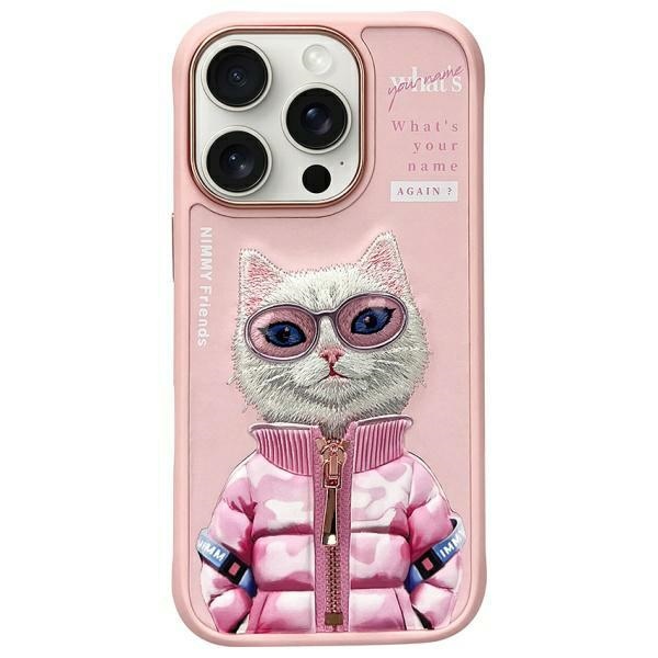 Nimmy Cool&Cute 2.0 Katės dėklas telefonui iPhone 16 Pro - rožinė