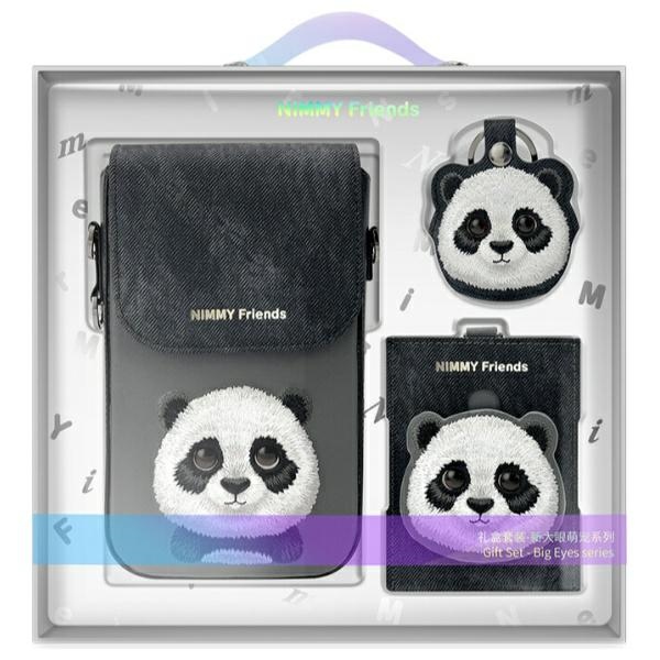 Nimmy Big Eyed Pet 2.0 Panda 3-in-1 Dėklas telefonui + Piniginė + Sekimo įrenginio dėklas - juodas (m)