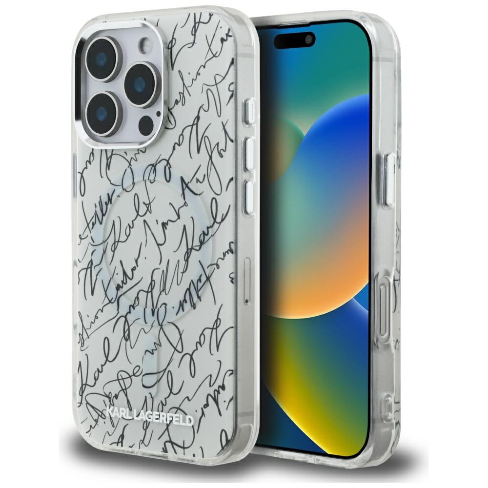 Karl Lagerfeld IML Karl Script raštas Magnetinis dėklas telefonui iPhone 16 Pro Max - baltas