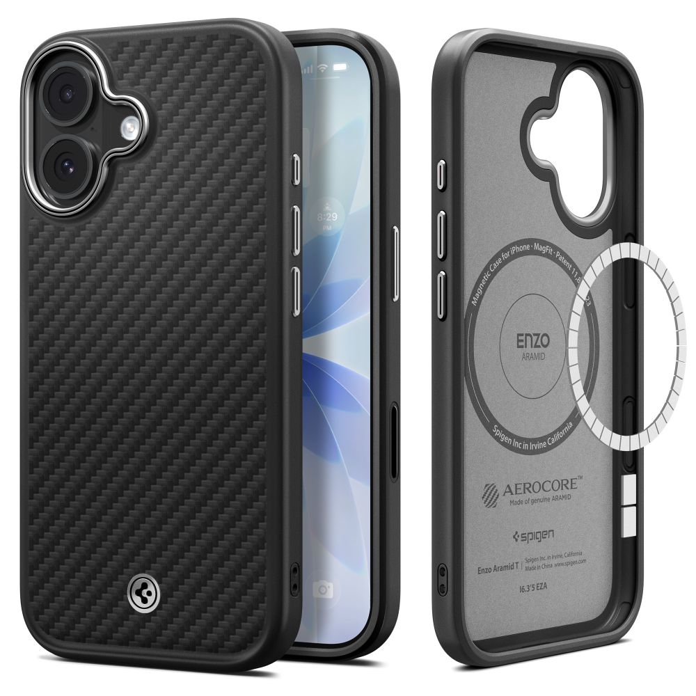 Spigen Enzo Aramid "T" MagSafe dėklas iPhone 17 - juoda ir sidabrinė