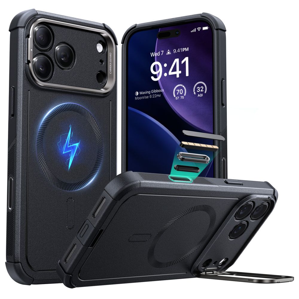 ESR Cyber Kickstand Magnetinis dėklas telefonui iPhone 17 Pro - juodas